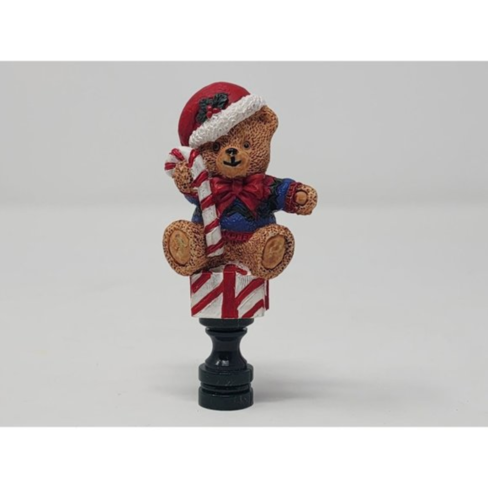 Polystone Christmas Lamp‎ Ornament Bear Sitting on Gift Box Holding Candycane